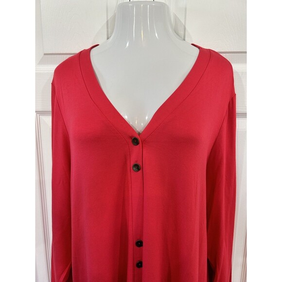 Susan Graver Hot Pink Sweater Button Front Knit Duster Cardigan Plus Size 4X - Picture 5 of 9